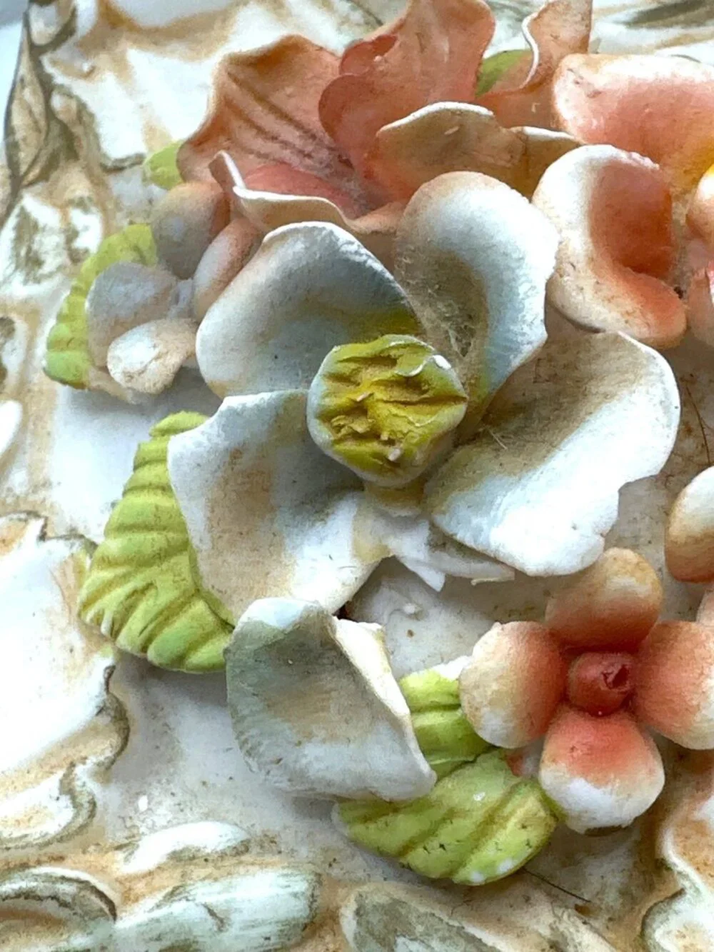 Vintage Porcelain Trinket Box Floral Lidded Footed Bisque Italian Style FLAWED